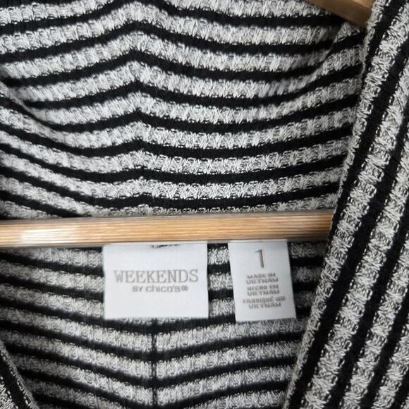 Weekends by Chico's Trailwinds Stripe Cowl Top sz 1 (M) Black Gray Long Sleeve - Picture 9 of 15